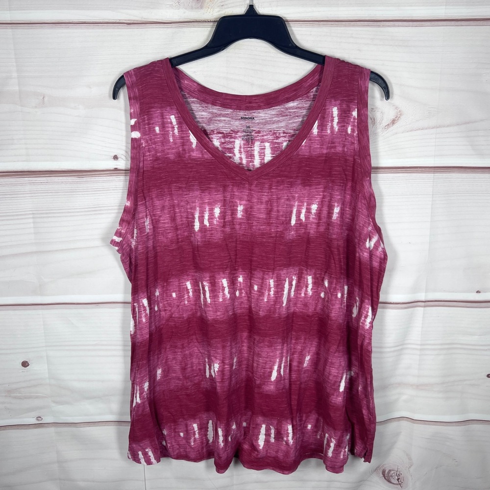Sonoma Tank Top Womens 3X Purple Tie Dye V-Neck Sleeveless Casual Cotton Basic